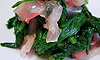 春菊料理2品：春菊の鯛あえ、くるみ炒め
